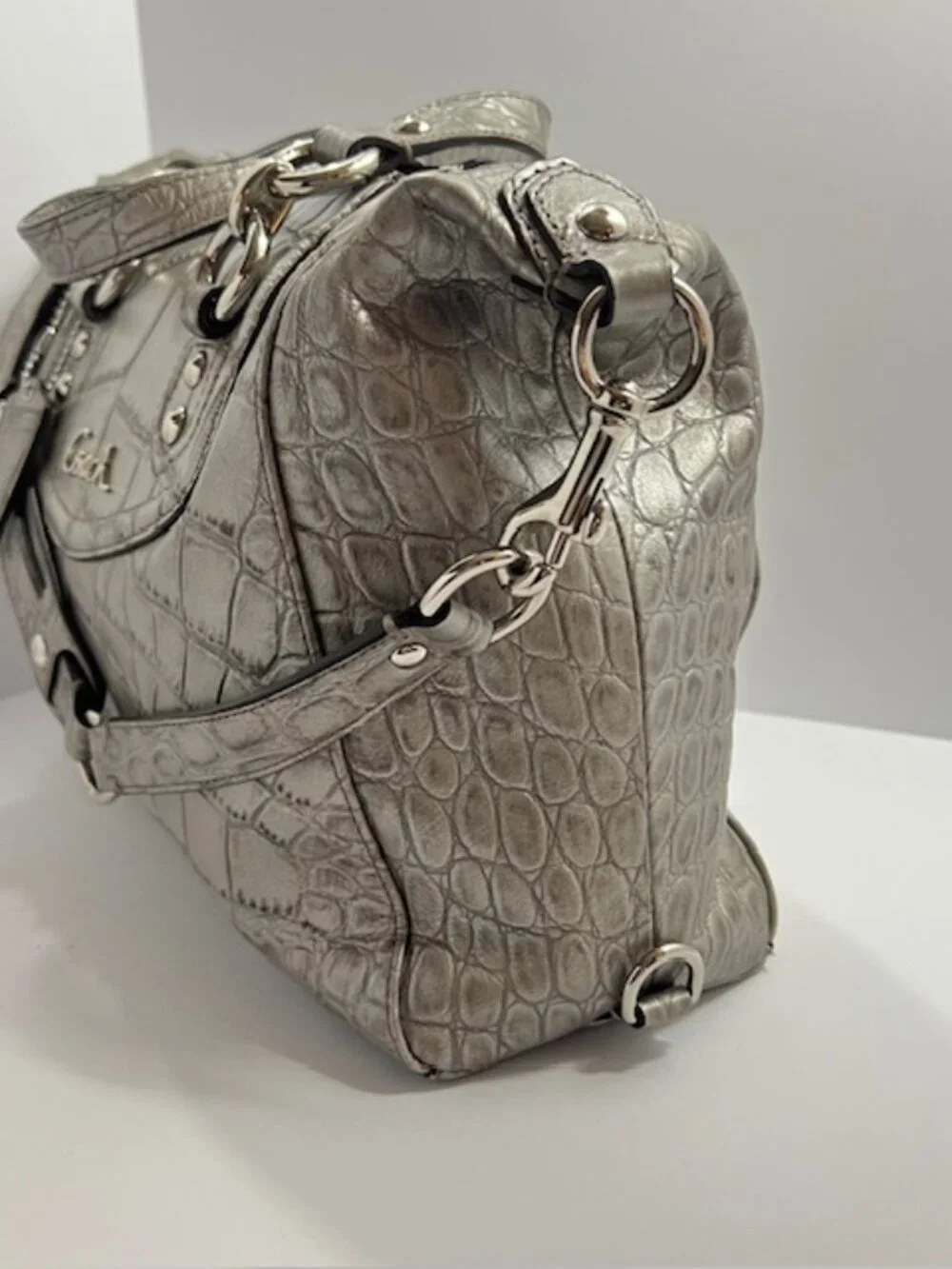 COACH ASHLEY CROC EMBOSSED LEATHER SATCHEL #20346 SILVER